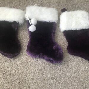 NEW Set of 3 Purple Velvet And White Faux Fur Cuff Christmas Stockings